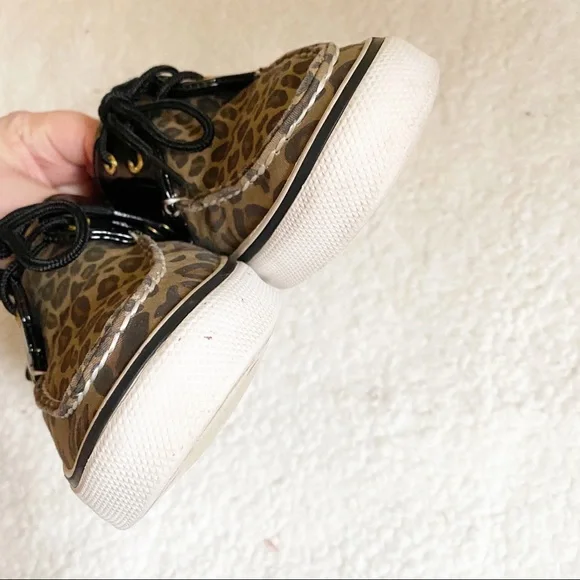 Sperry Leopard Biscayne Patent Leather Top Sider Boat Shoe Tan Black 10 - Picture 12 of 13